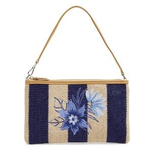 Vera Bradley Woven Straw Embroidered Floral Stripe Convertible Clutch Wristlet